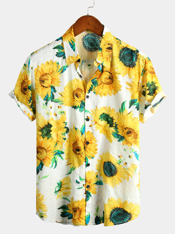 Men's Short-Sleeved Hawaiian Shirt With Floral Pattern