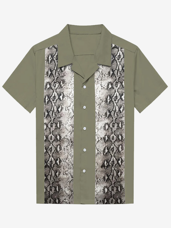 Men's Vintage 1950S Cotton Short-Sleeved Shirt With Bowling Snake Print