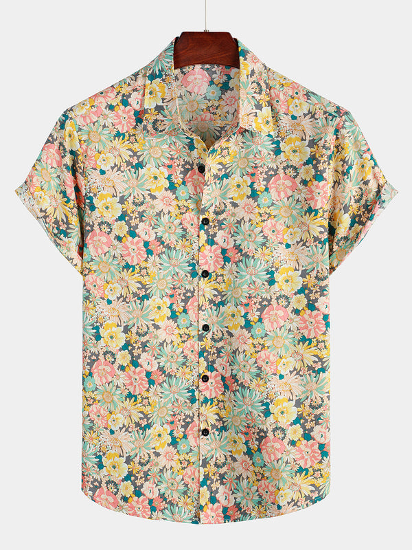 Casual, Short-Sleeved Men's Shirt Made Of Floral Cotton With Button Placket
