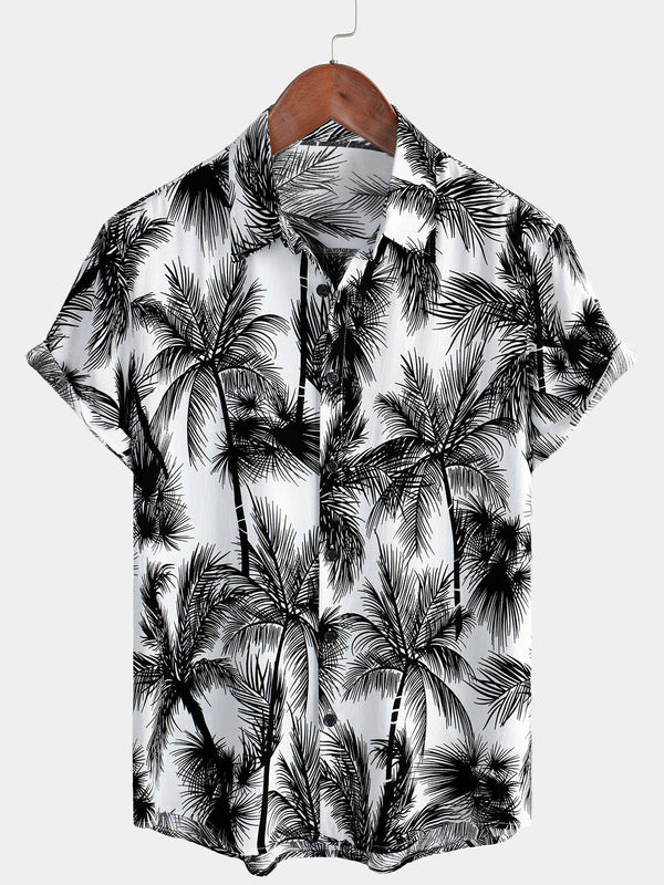 Men's Hawaiian Short-Sleeved Shirt With Tropical Palm Tree And Buttons