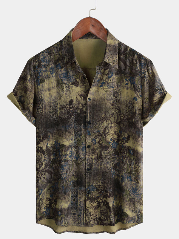 Men's Summer Vintage Casual Holiday Short Sleeve Button Up Shirt