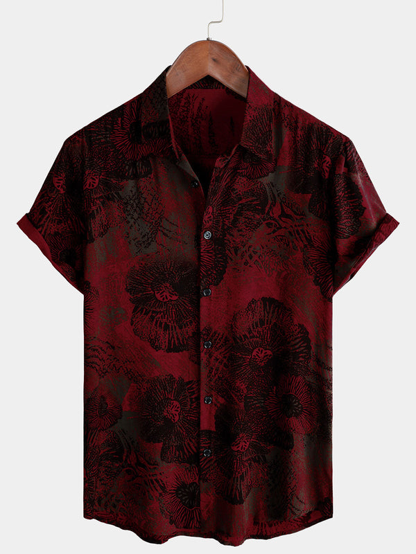 Men's Casual Short Sleeve Button-Down Shirt In Retro Style With Floral Pattern