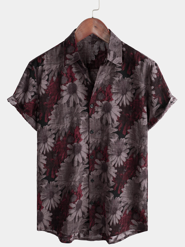 Men's Retro Style Short Sleeve Shirt With Floral And Daisy Pattern In Vintage 70S Style