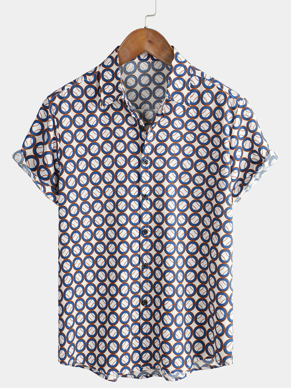 Men's Geometric Vintage Holiday Summer Short Sleeve Shirt