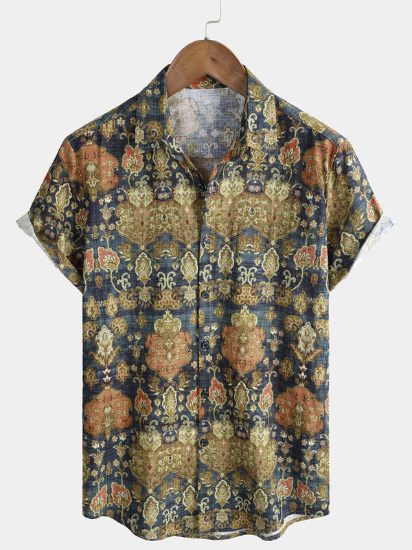 Men's Retro Cotton Short-Sleeved Holiday Shirt