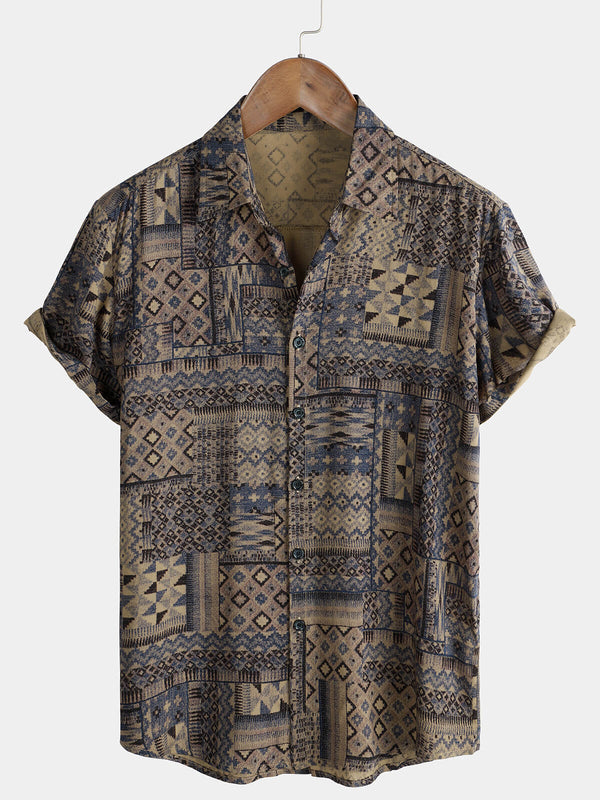 Men's Casual Vintage Viscose Holiday Shirt With Short Sleeves