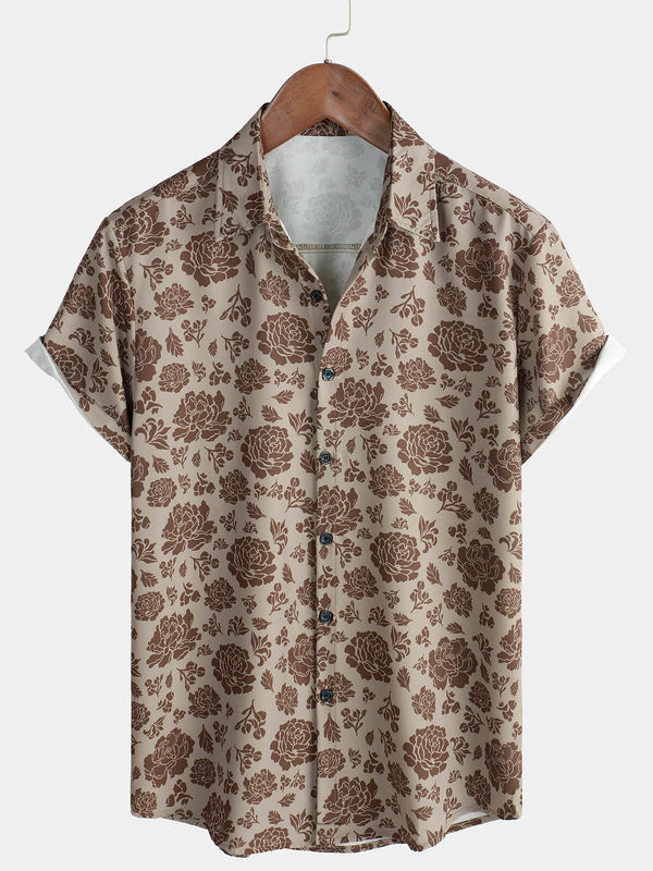 Men's Summer Floral Print Casual Short Sleeve Holiday Shirt