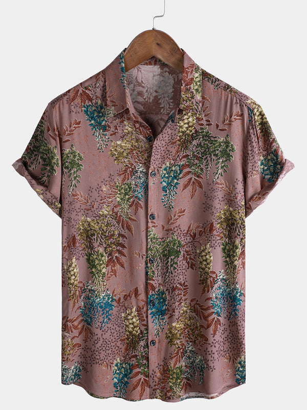 Men's Summer Rayon Short Sleeve Shirt With Retro Print
