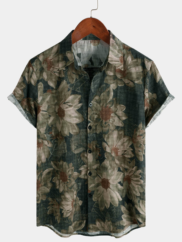 Men's Vintage Floral Print Casual Short Sleeve Shirt For Vacation