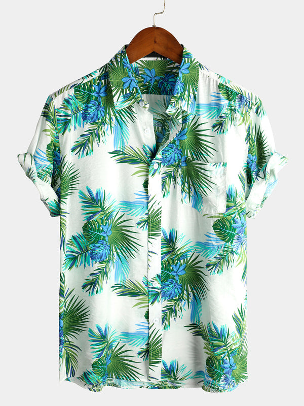 Men's Cotton Shirt With Tropical Floral Print For Vacation