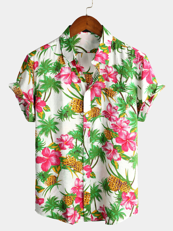 Short-Sleeved Cotton Shirt With Floral Pattern For Vacation