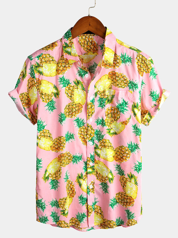 Men's Short-Sleeved Pineapple Cotton Shirts
