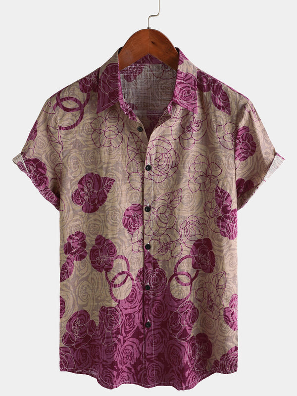 Men's Casual Short Sleeve Shirt With Vintage Floral Pattern