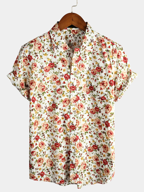 Men's Pink Cotton Short-Sleeved Holiday Shirts