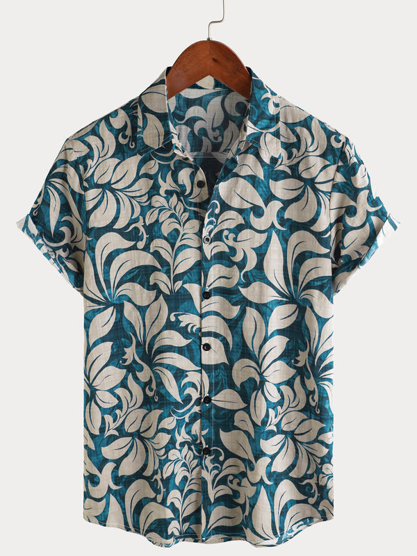 Men's Casual Short Sleeve Button-Up Shirt In Vintage Style With Floral Pattern