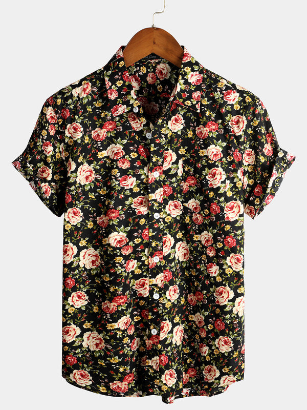 Men's Black Short-Sleeved Shirt Made Of Pink Cotton