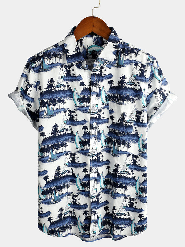 Men's Casual Hawaiian Shirt With Pockets And Short Sleeves