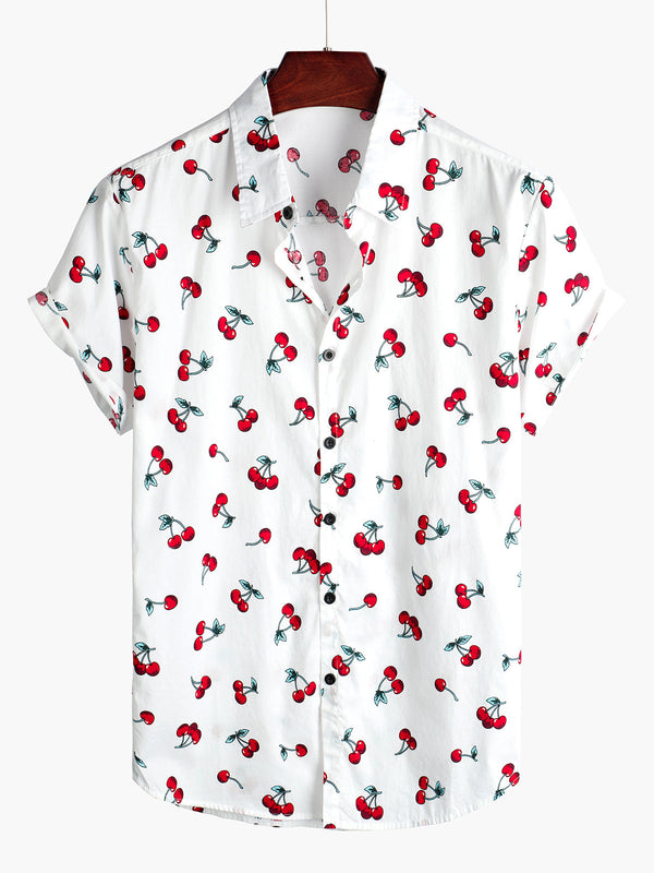 Men's Shirt Made Of Tropical Hawaiian Cotton With Cherry Blossom Pattern