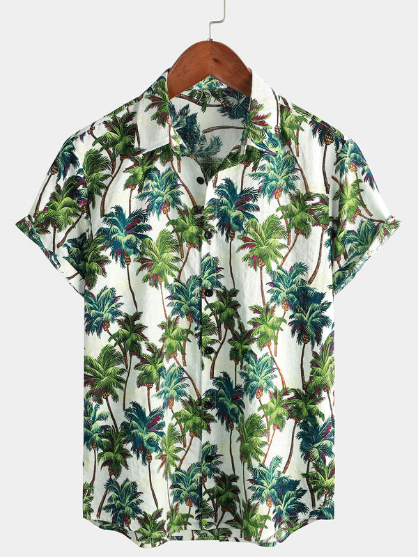 Men's Hawaiian Shirt With Tropical Floral Print, Summer Short Sleeve, Palm Tree Vintage Style