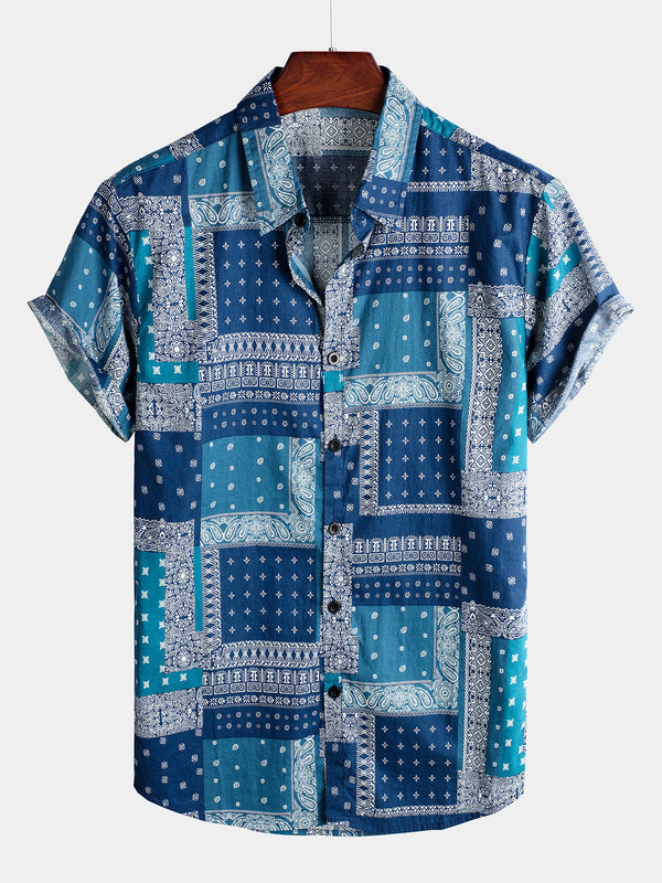 Men's Short-Sleeved Holiday Cotton Shirt