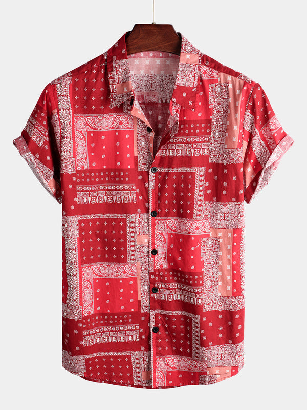 Men's Short-Sleeved Holiday Cotton Shirt