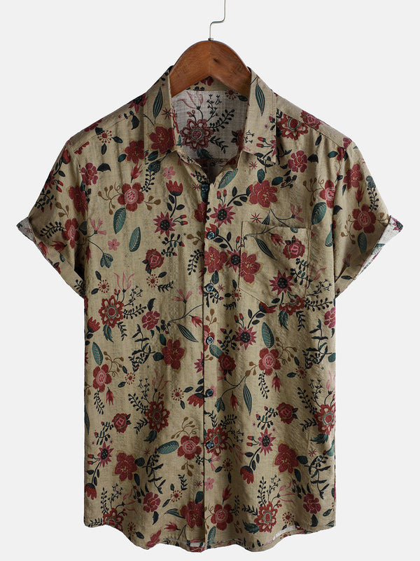 Men's Lightweight Short-Sleeved Retro Shirt With Floral Print