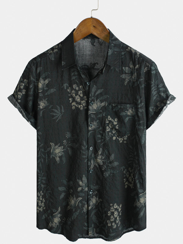 Men's Breathable Holiday Short-Sleeved Shirt With Vintage Floral Pattern