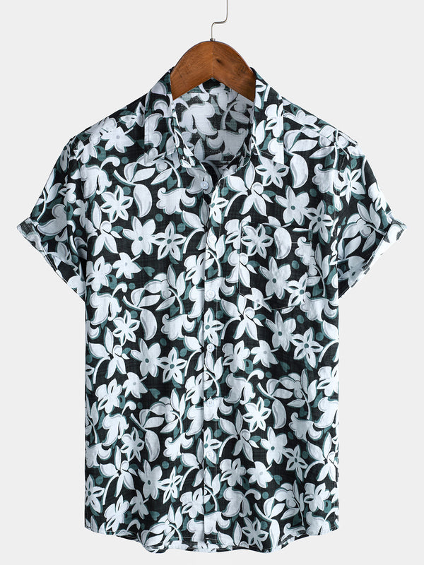 Men's Short-Sleeved Holiday Shirt With Tropical Vintage Floral Print