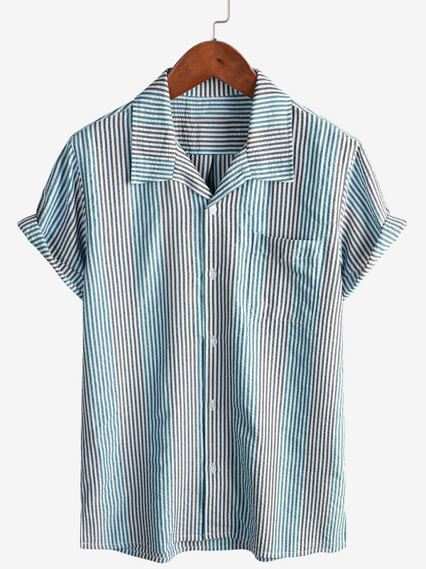 Casual Colorful Striped Short Sleeve Summer Beach Shirt For Men