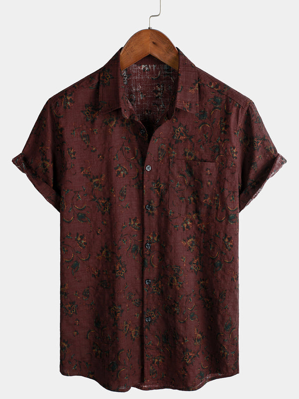 Men's Summer Shirt With Boho Retro Floral Print