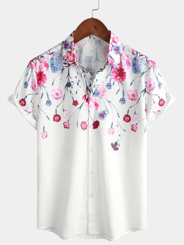 Men's Floral Print Short Sleeve Button Down Summer Cruise Shirt