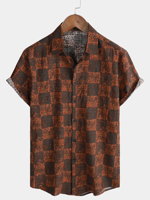 Men's Cotton Vintage Short Sleeve Retro Summer Button Down Shirt