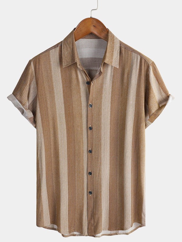 Men's Casual Striped Vintage Short Sleeve Retro Resort Shirt With Buttons