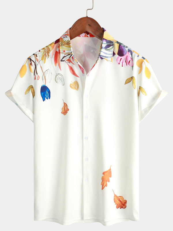 Men's Floral Print Short Sleeve Casual Beach Summer Button Down Holiday Shirt