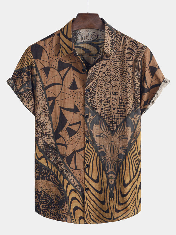 Men's Retro Holiday Summer Vintage Button Up Vacation Beach Short Sleeve Shirt