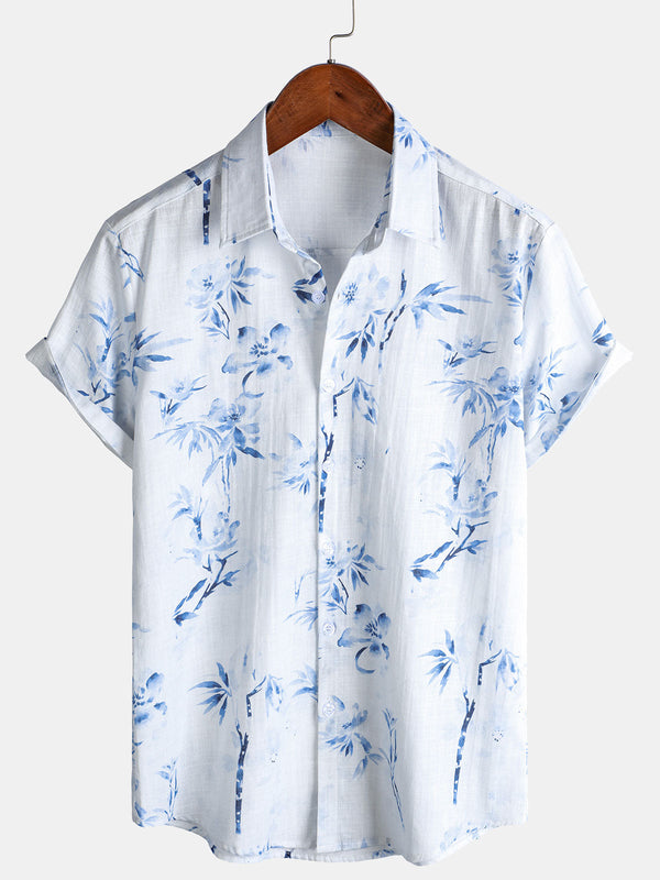 Casual Short-Sleeved Shirt For Men With Elegant Floral Print