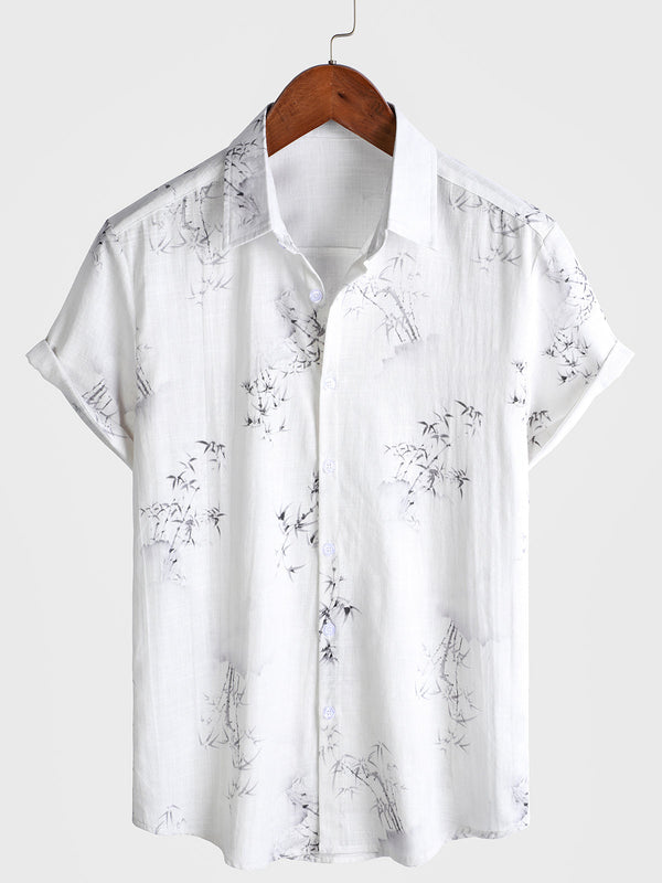 Men's Casual Short-Sleeved Shirt With Bamboo Print