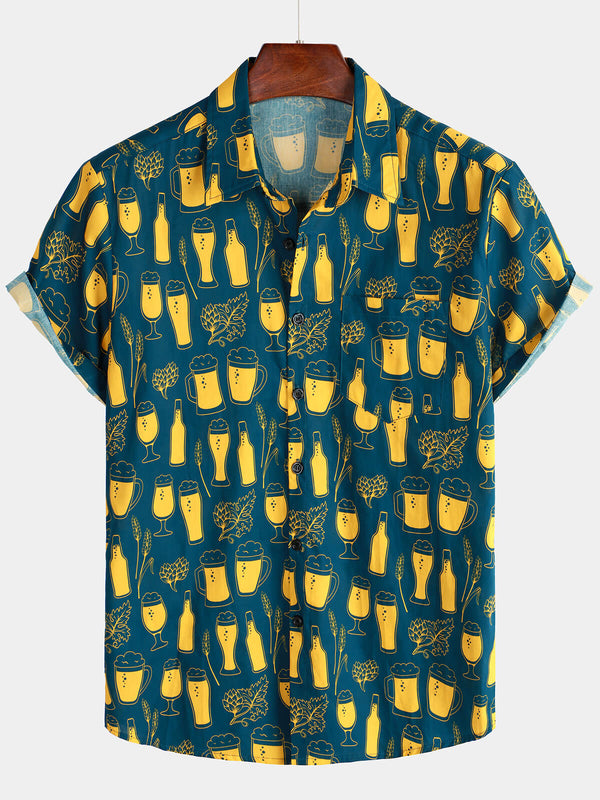 Casual Beer Shirt For Men With Short Sleeves And Buttons For Vacation