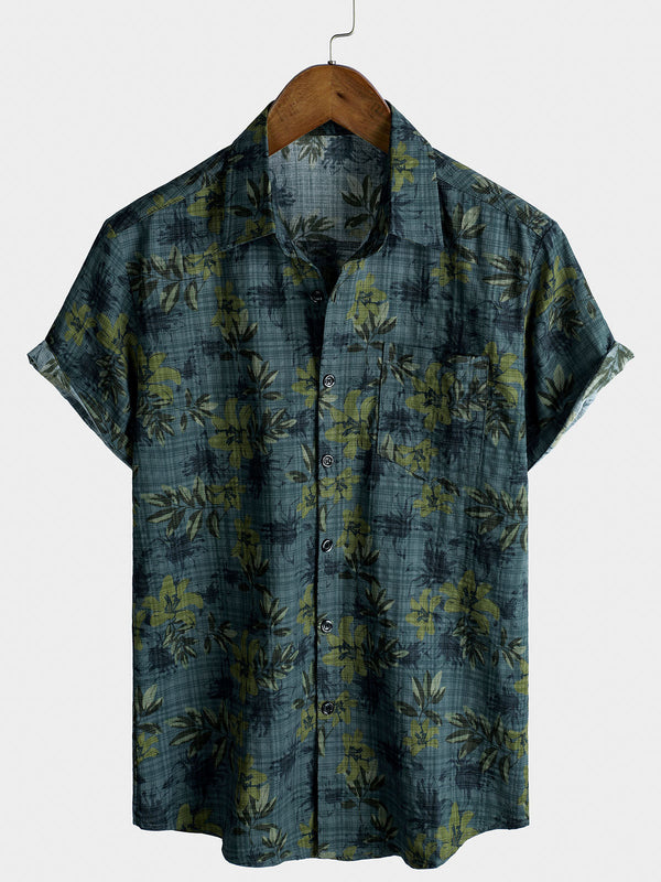 Men's Short-Sleeved Shirt With Retro Floral Print And Vintage Floral Pattern For Vacation