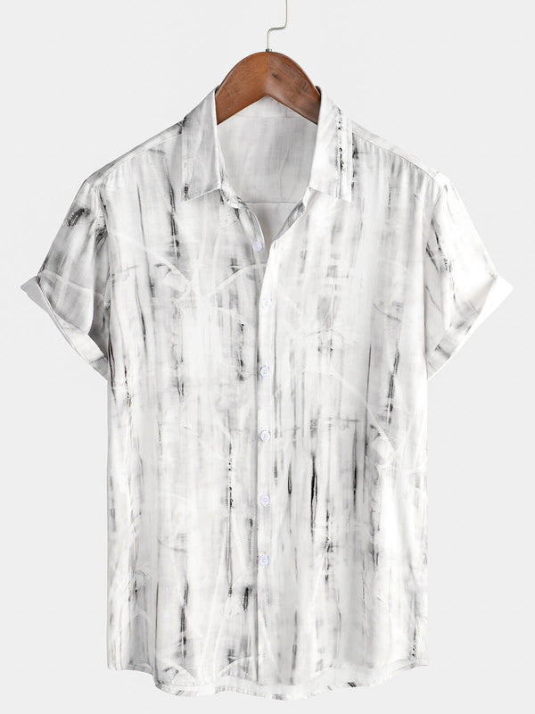 White Short-Sleeved Button-Down Shirt For Men, Casual, Summer