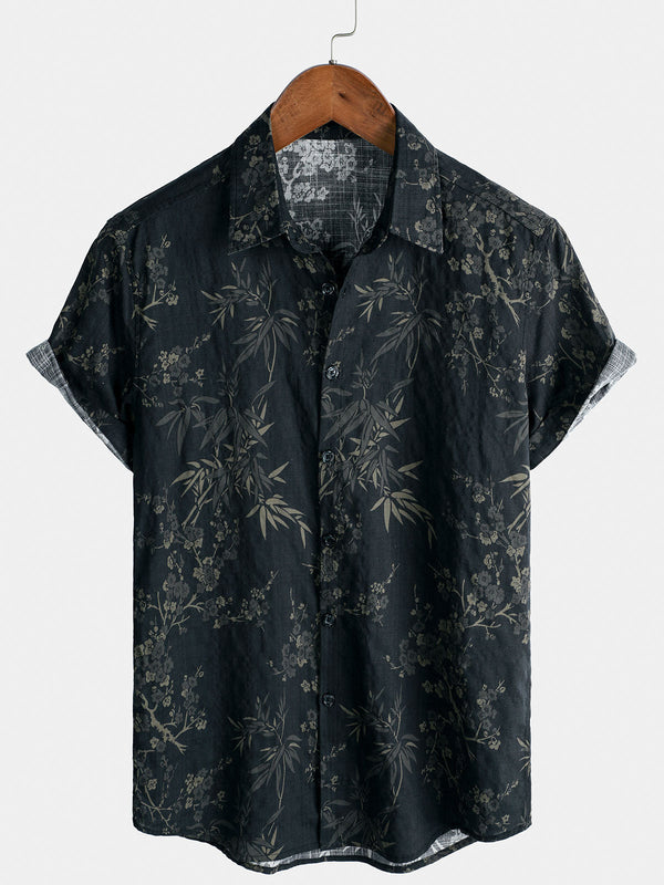 Casual, Elegant Retro Short Sleeve Shirt With Floral Pattern For Men