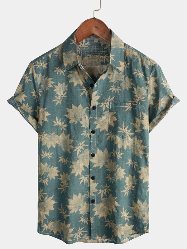 Men's Breathable Maple Leaf Summer Shirt With Cotton Pocket And Short Sleeves