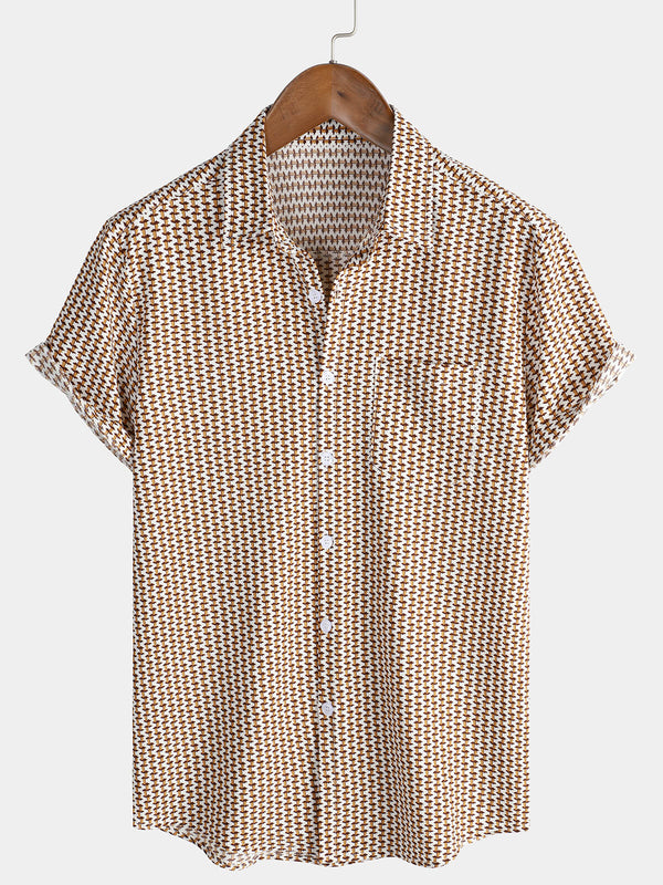 Men's Casual Short Sleeve Khaki Button Down Shirt