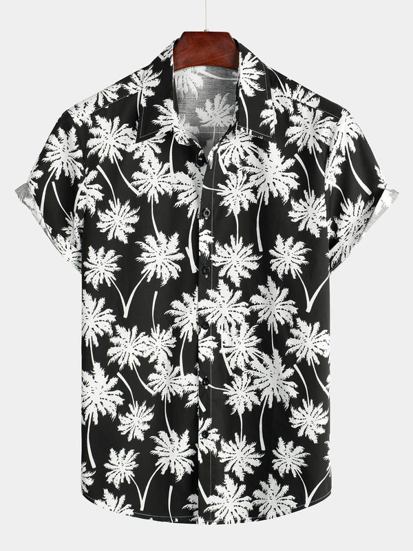 Men's Button Down Short Sleeve Beach Summer Shirt Black Hawaiian Vacation Tropical