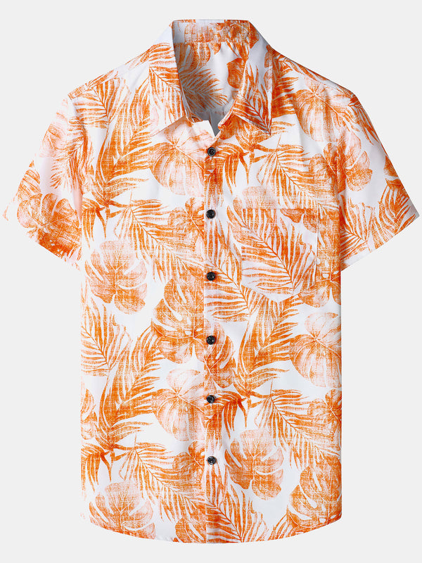 Casual Aloha Shirts With Hawaiian Pockets For Men With Leaf Print