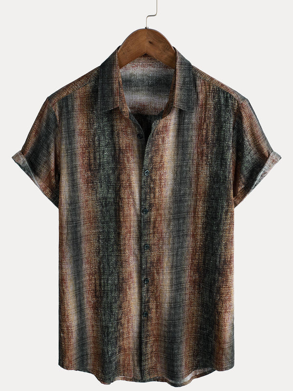 Men's Short-Sleeved Shirt With Casual Retro Stripe Print For Vacation