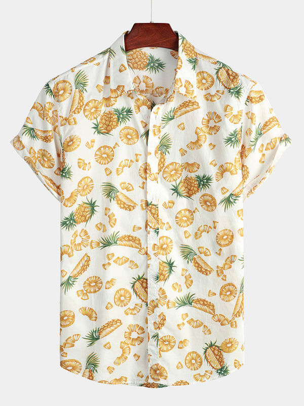 Men's Short-Sleeved Hawaiian Shirt With Pineapple Print