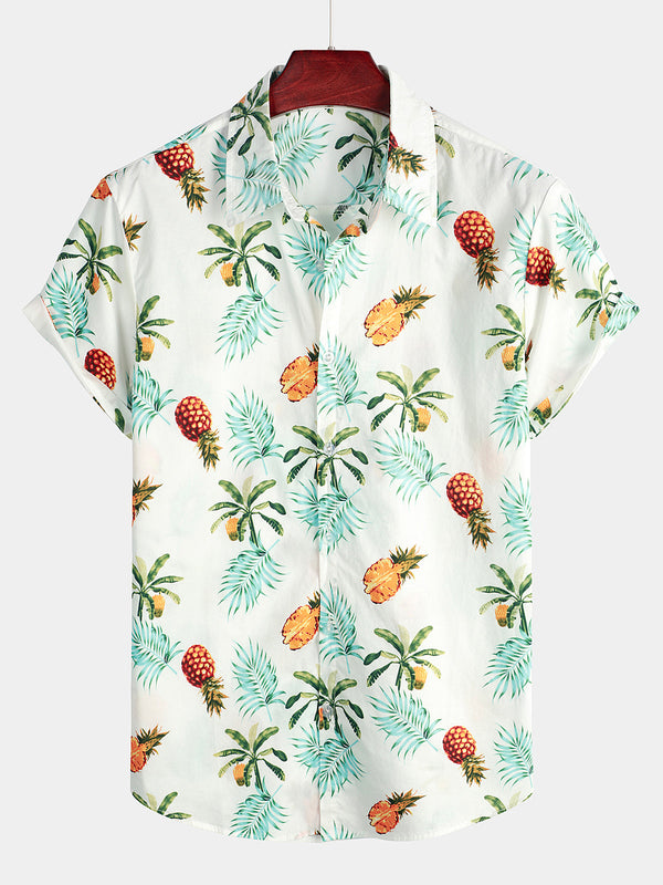 Men's Short-Sleeved Hawaiian Shirt With Pineapple Print