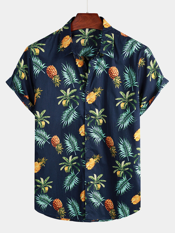 Men's Short-Sleeved Hawaiian Shirt With Pineapple Print