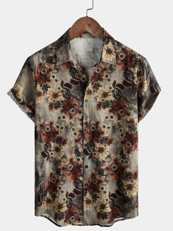 Men's Casual Short-Sleeved Shirt With Retro Floral Pattern